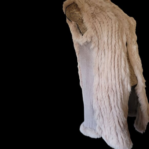 Love Taken 100%  Rabbit fur  Long vest With Textured Knit Sides  Size M - Picture 6 of 16